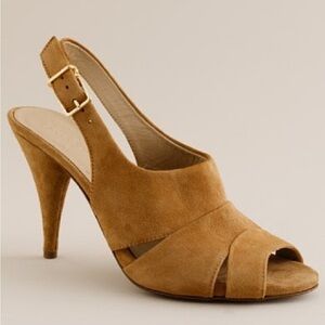 J Crew Julienne Suede Heels brown sandal pump high heel open toe size 8